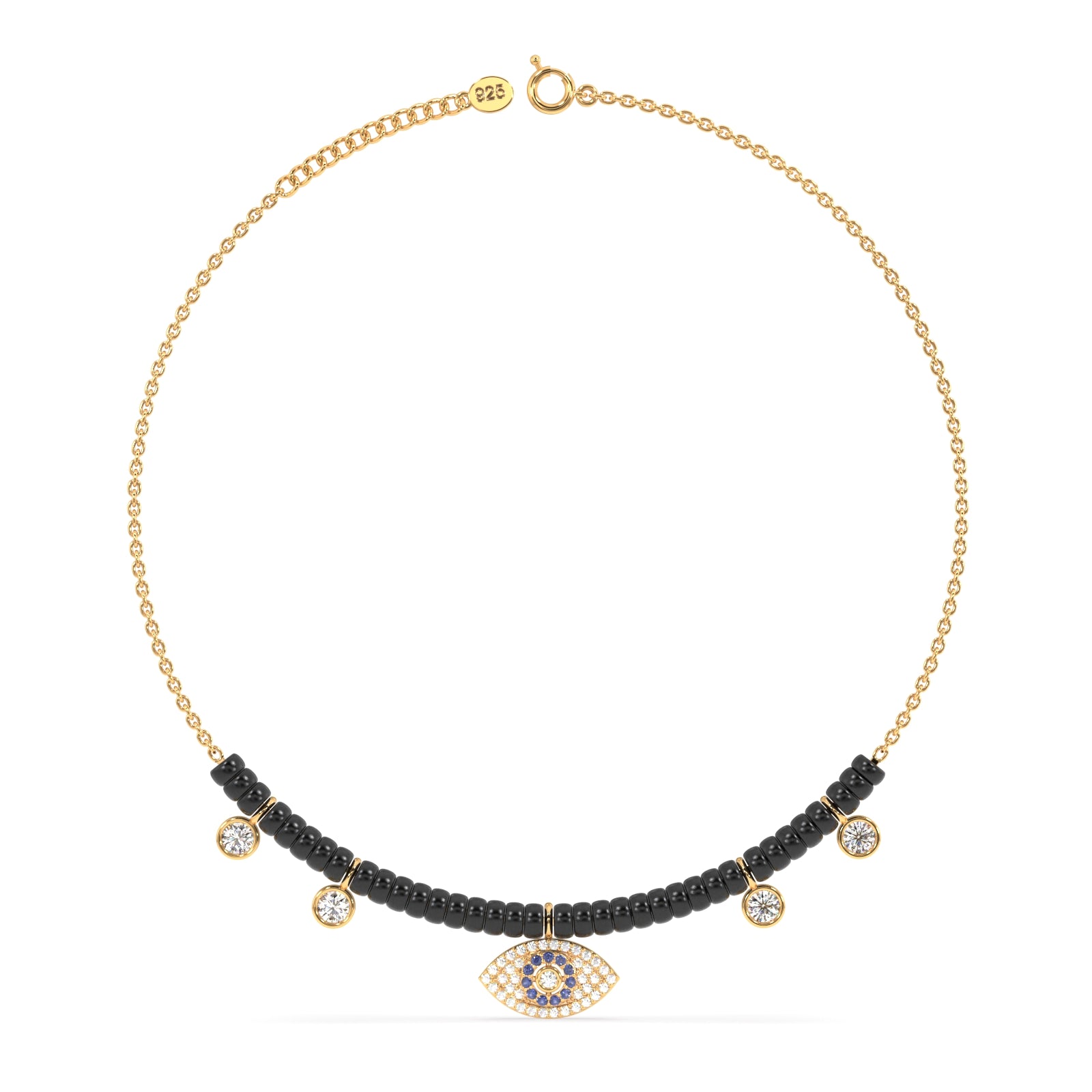 間のか楔　AMBIVALENCE Evil Eye Protection Anklet in 92.5 Sterling Silver