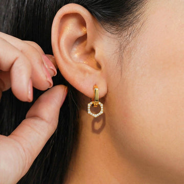 Geometric Pave Hexagon Huggies in 92.5 Sterling Silver