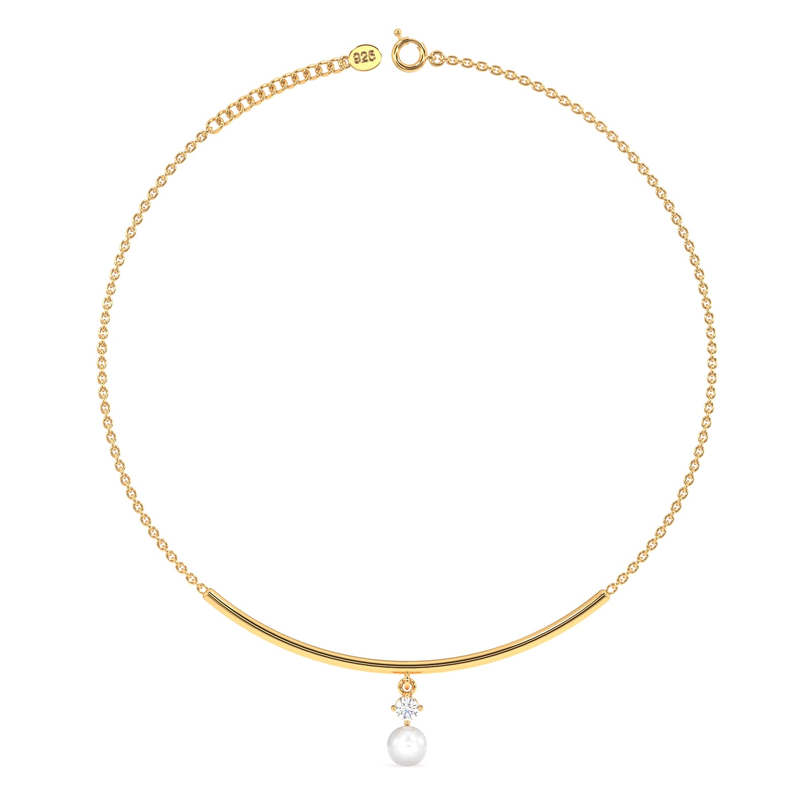 Pearl Drop Diamond Anklet in 92.5 Sterling Silver