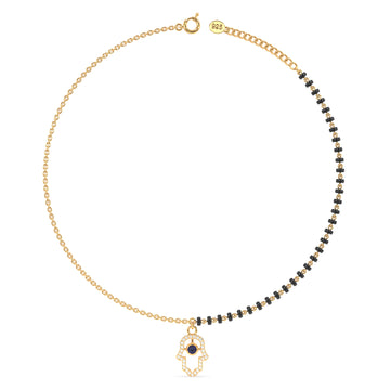 Protective Hamsa Black Beads Anklet in 92.5 Sterling Silver