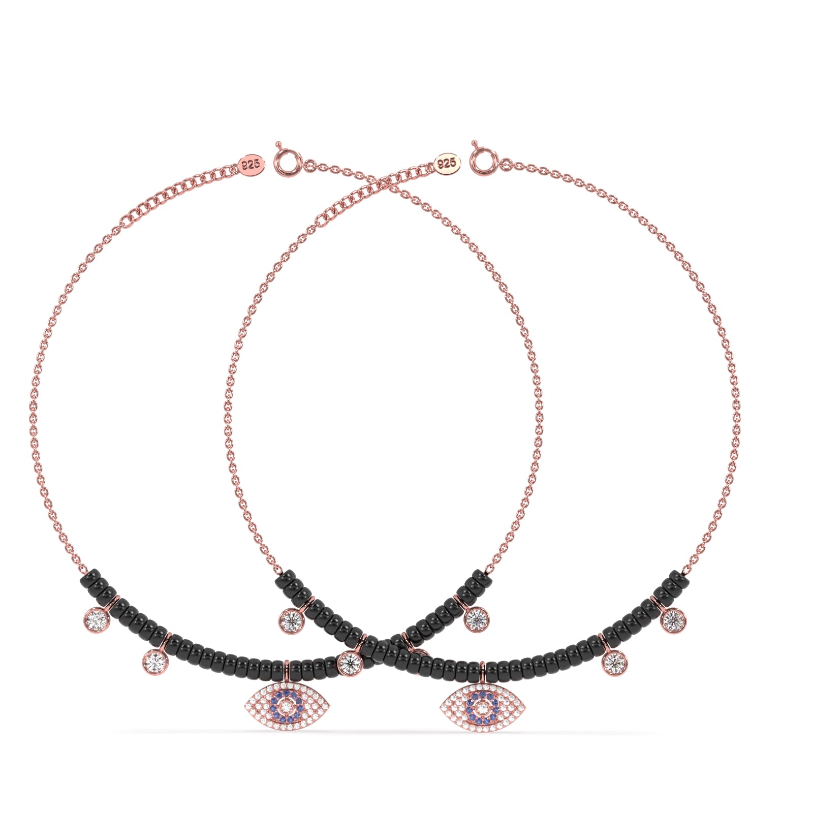 間のか楔　AMBIVALENCE Evil Eye Protection Anklet in 92.5 Sterling Silver