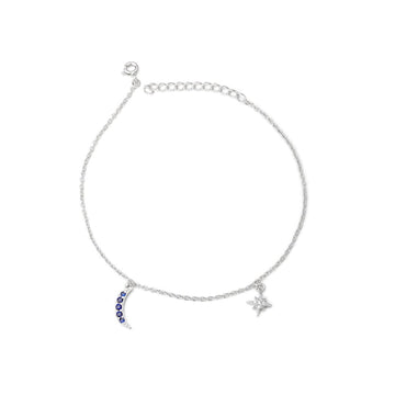Aurora Crescent Moon Anklet in 92.5 Sterling Silver