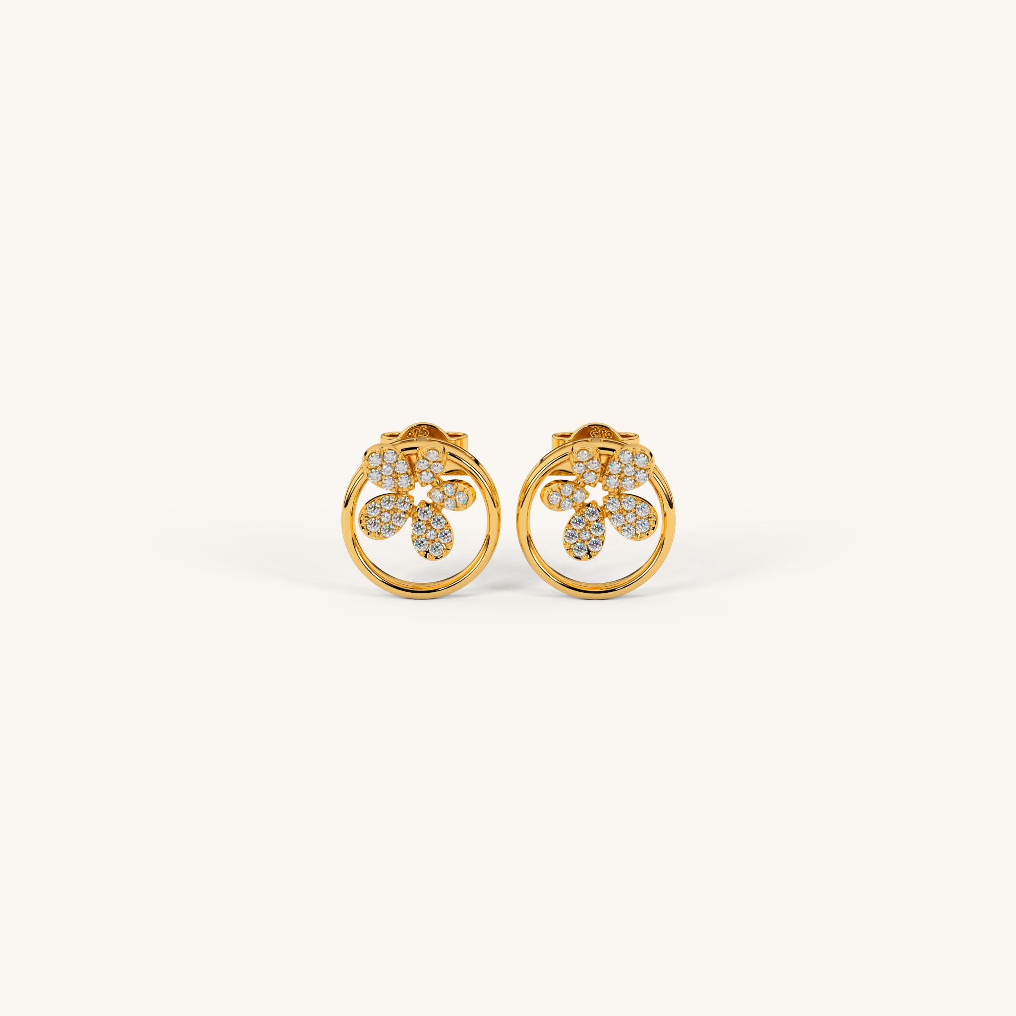Butterfly Circle Zircon Stud Earrings in 92.5 Sterling Silver