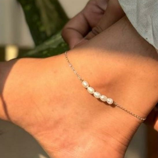 Shell Pearl Anklet in Sterling Silver