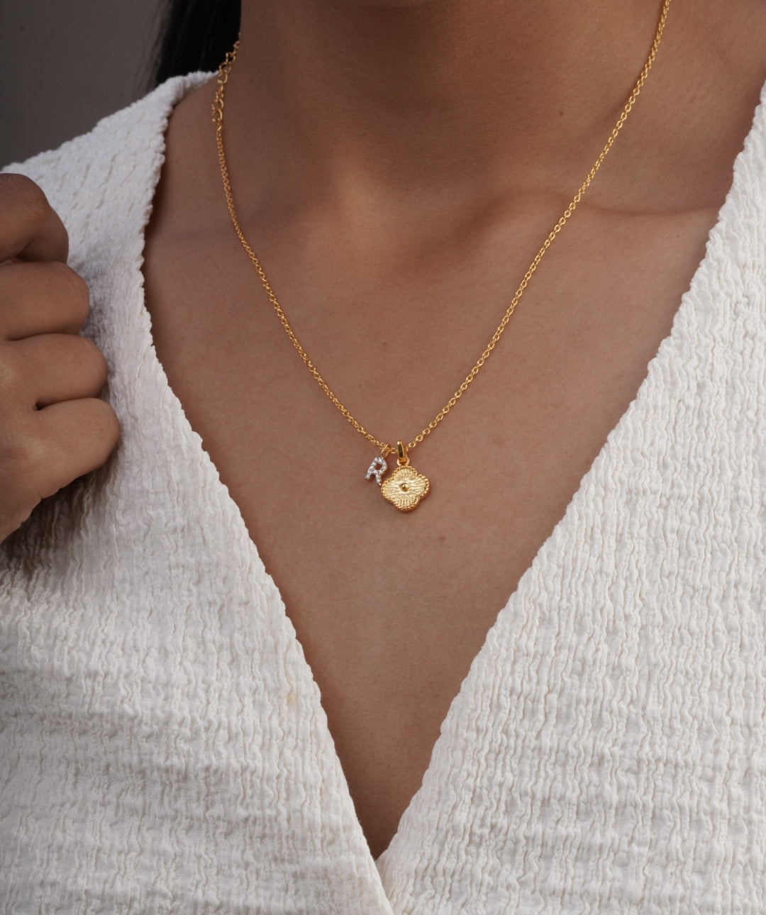 Clover Charm Initial Necklace