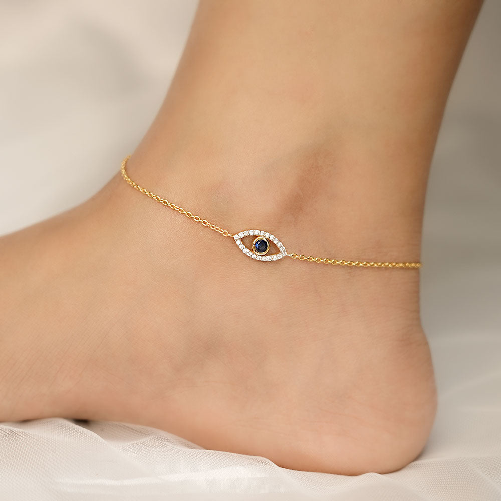 Evil Eye Spark Anklet in 92.5 Sterling Silver