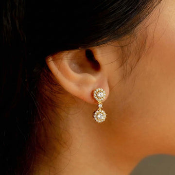 Twin Halo Drop Earrings in 92.5 Sterling Silver
