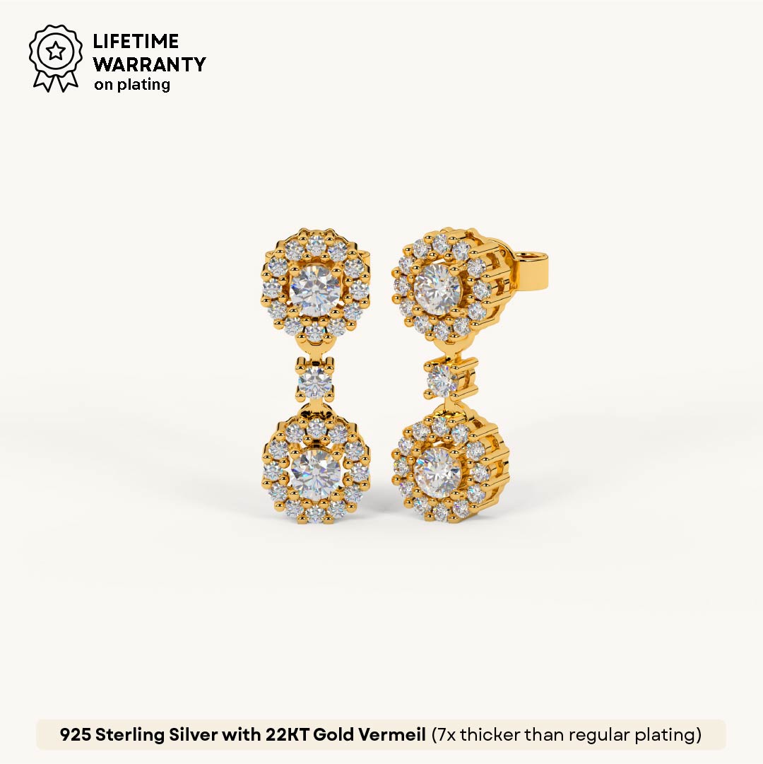 Twin Halo Drop Earrings in 92.5 Sterling Silver