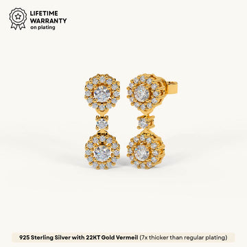 Twin Halo Drop Earrings in 92.5 Sterling Silver