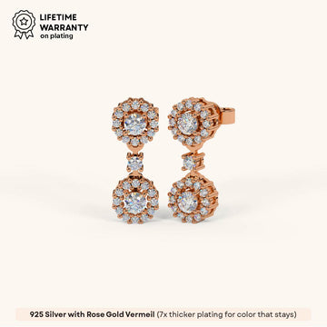 Twin Halo Drop Earrings in 92.5 Sterling Silver