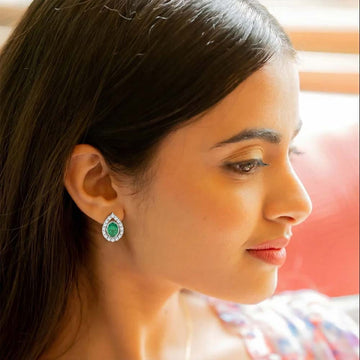 Emerald Pear Glow Earrings in 92.5 Sterling Silver