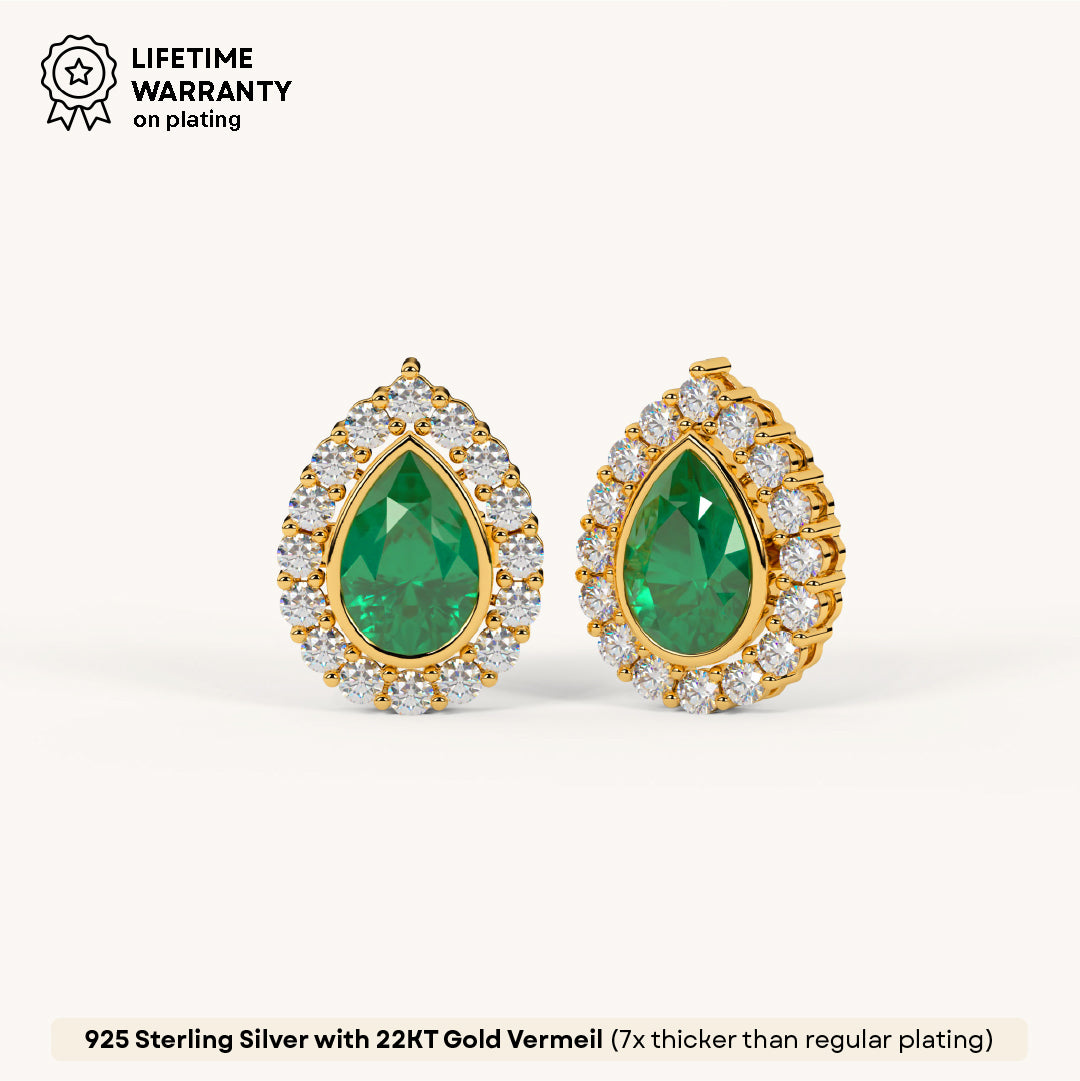 Emerald Cluster Studs in 92.5 Sterling Silver