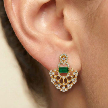 Emerald Basket Weave Studs in 92.5 Sterling Silver