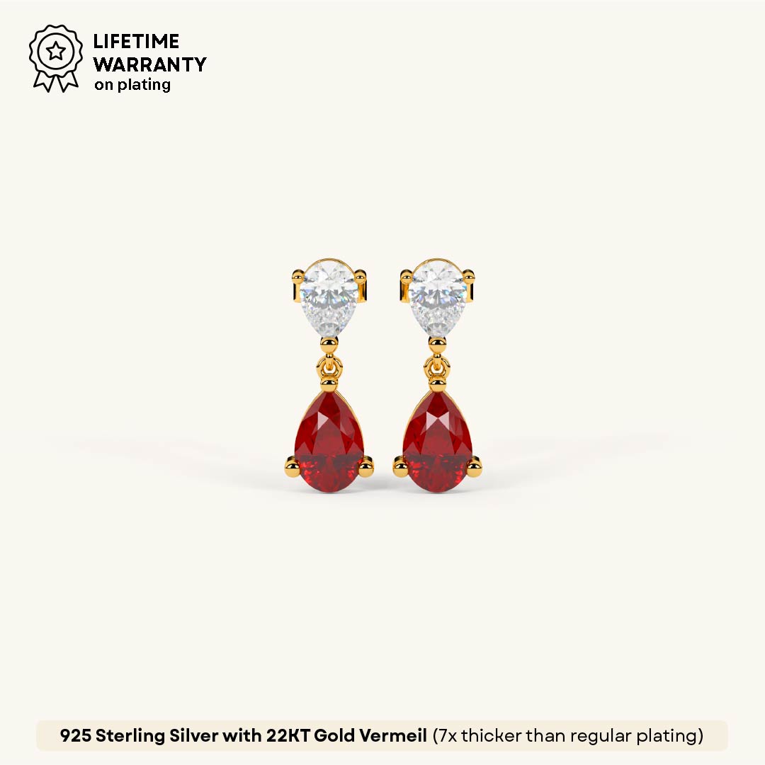 Ruby Pear Drop Dangler in 92.5 Sterling Silver