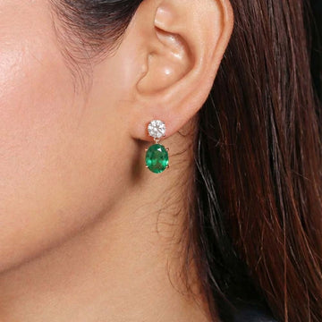 Emerald Oval Drop Stud in 92.5 Sterling Silver