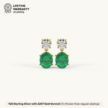 Emerald Oval Drop Stud in 92.5 Sterling Silver