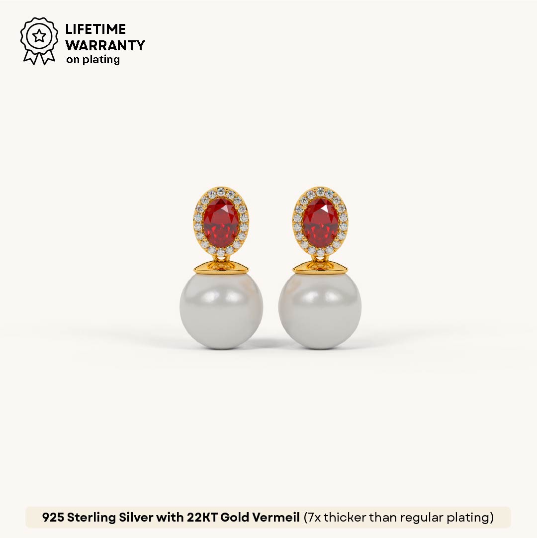 Ruby Halo Pearl Drop in 92.5 Sterling Silver