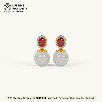 Ruby Halo Pearl Drop in 92.5 Sterling Silver