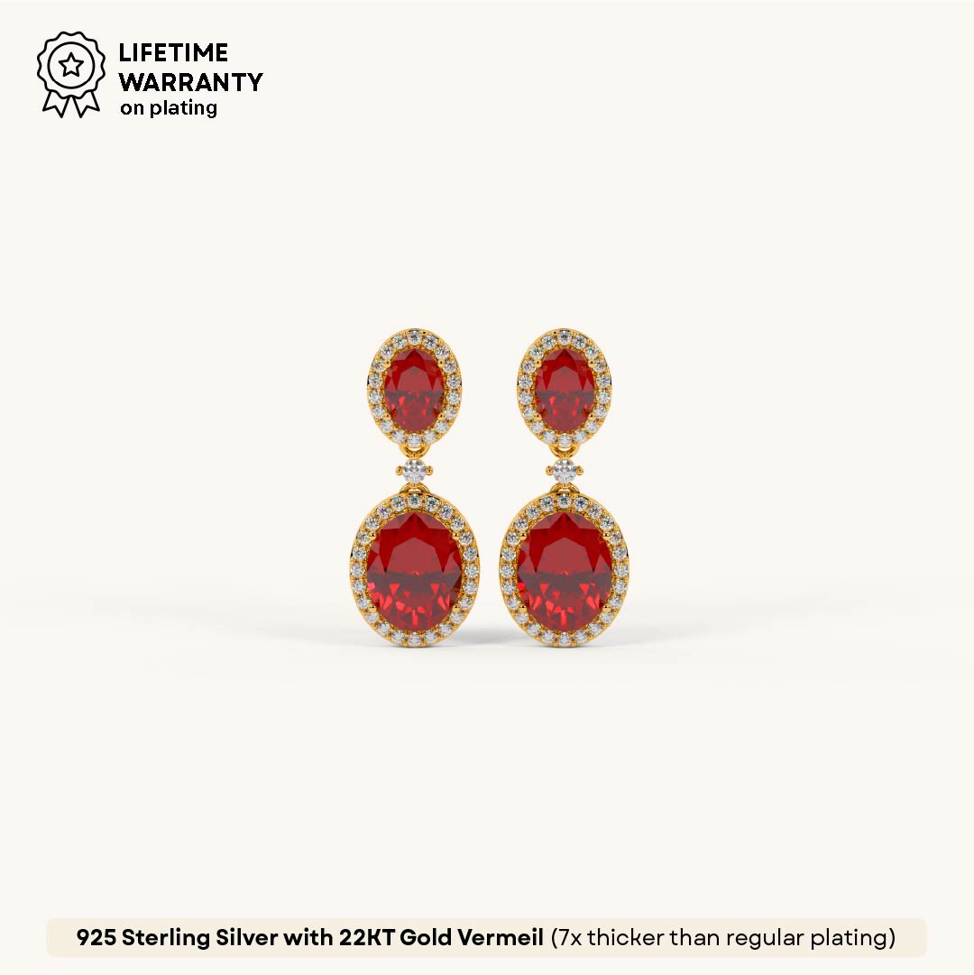 Double Ruby Halo Dangler in 92.5 Sterling Silver