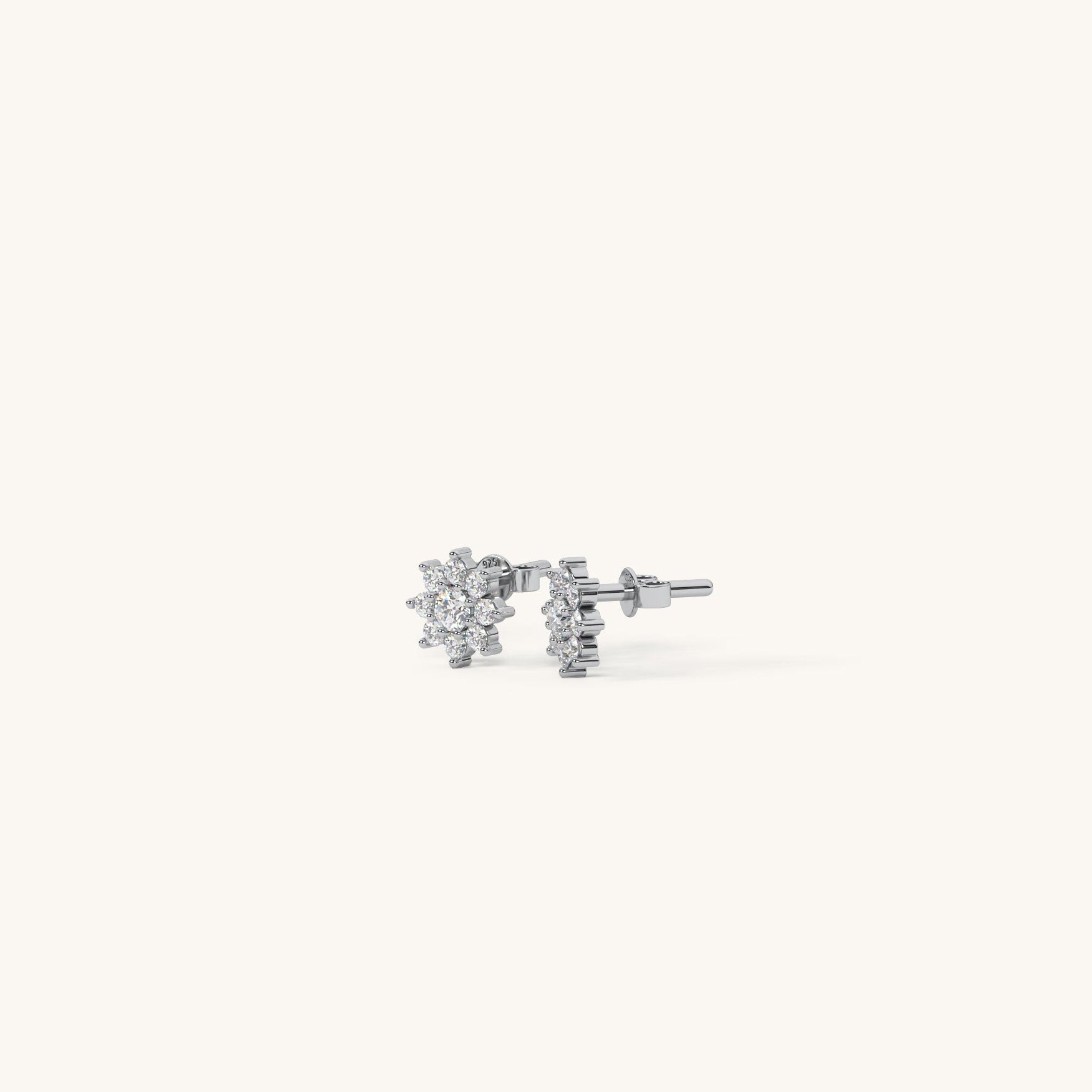 Silver earrings on a white background