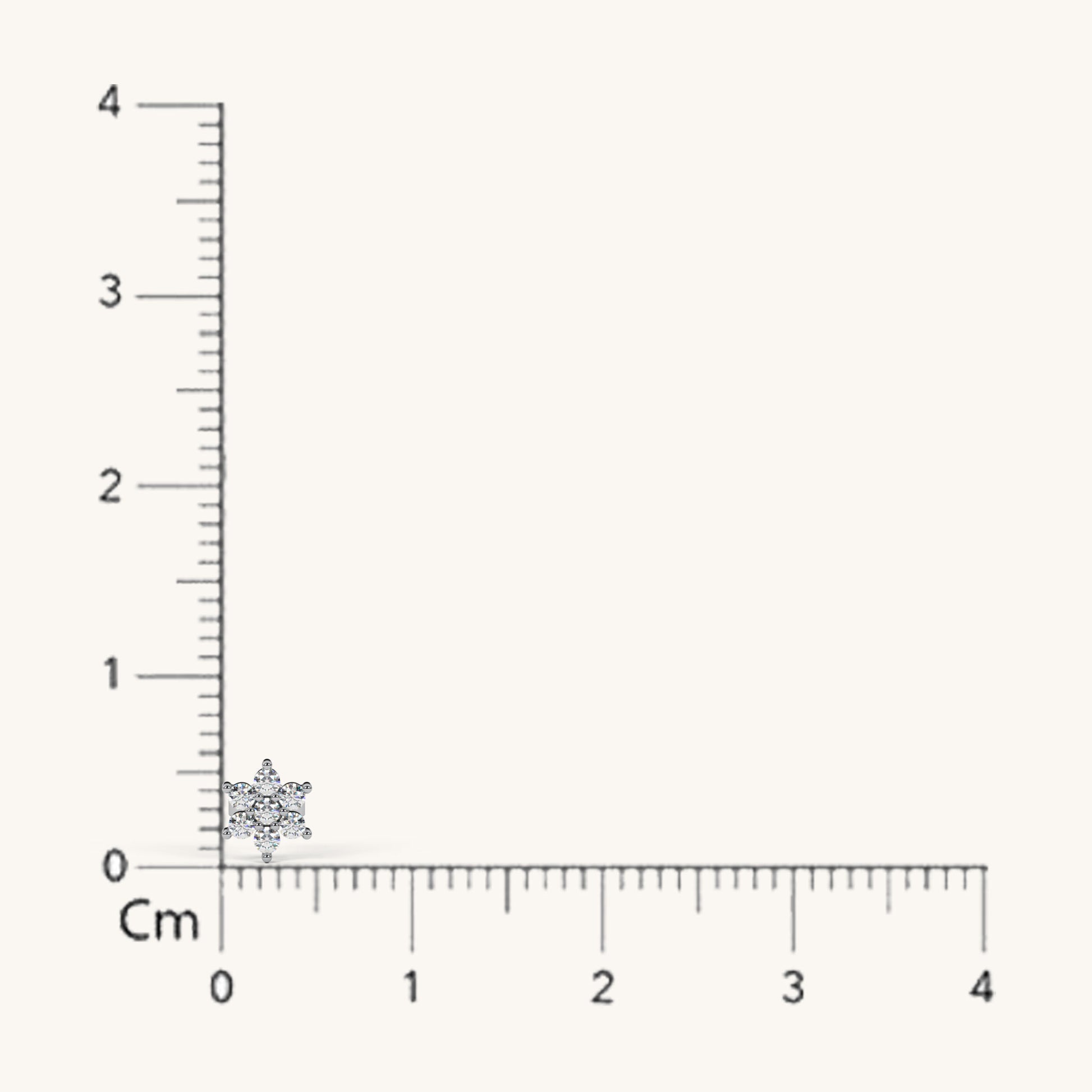 Small star-shaped object next to a ruler on a white background