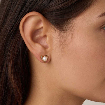 Pearl Heart Studs in 92.5 Sterling Silver